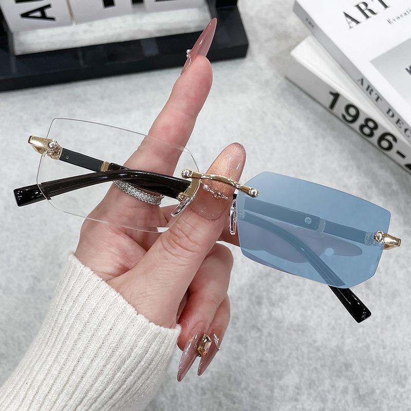 Square Rimless Photochromic Glasses Men Women Business Anti Blue Light Casual Flat Light Computer Mirror