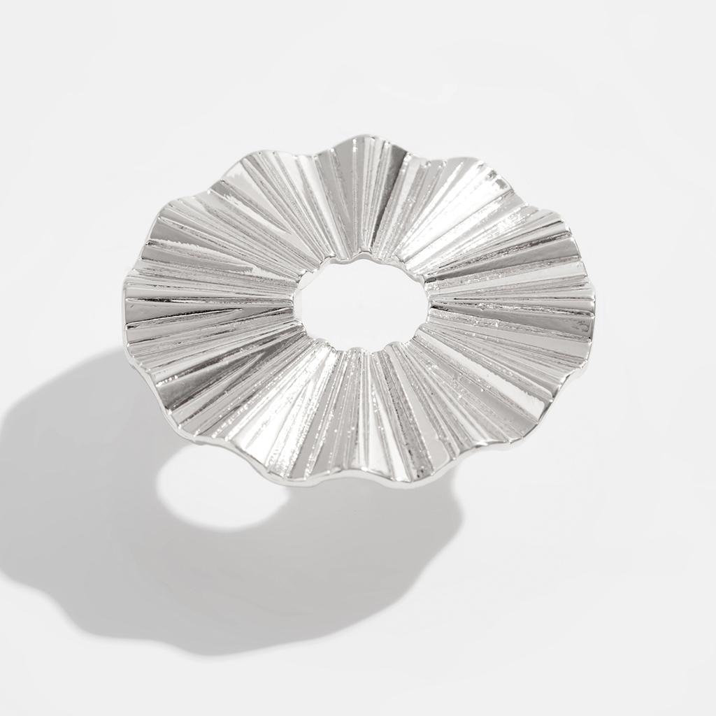 Design Metal Pleated Feathers Imitation Pearl Ring, Wind Flower Open Ring Joint Ring