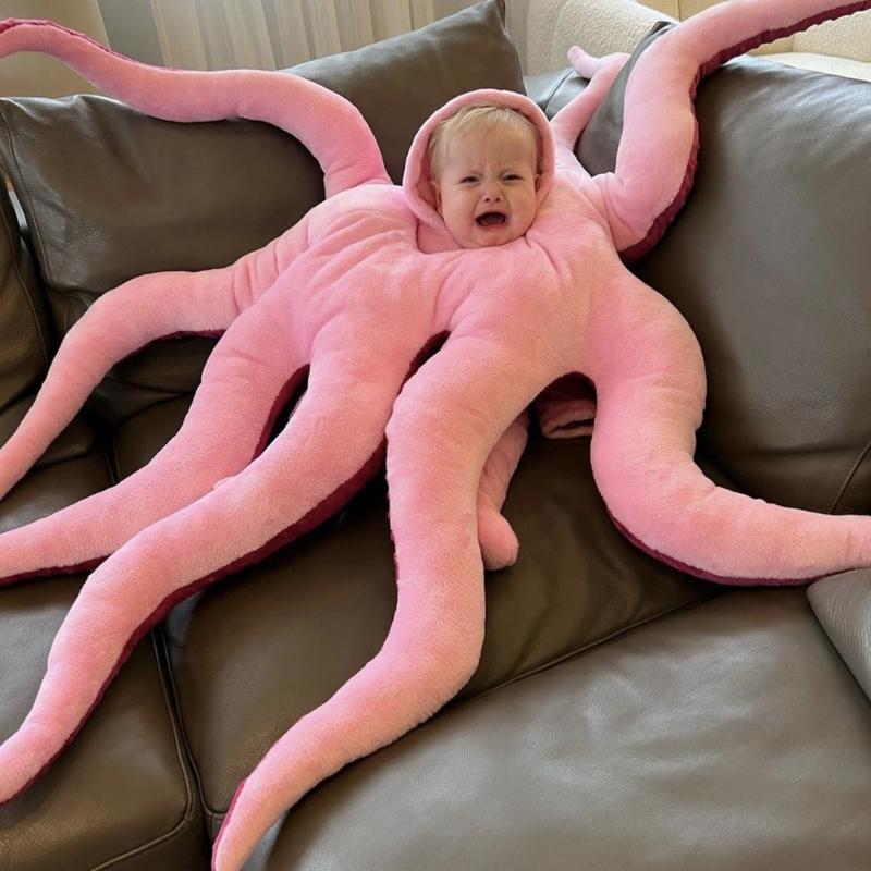 51in Plush Doll Stuffed Animal Octopus Pillow Toy Novelty Cosplay Party Costume Toy Infant Photo Shooting Props Headgear