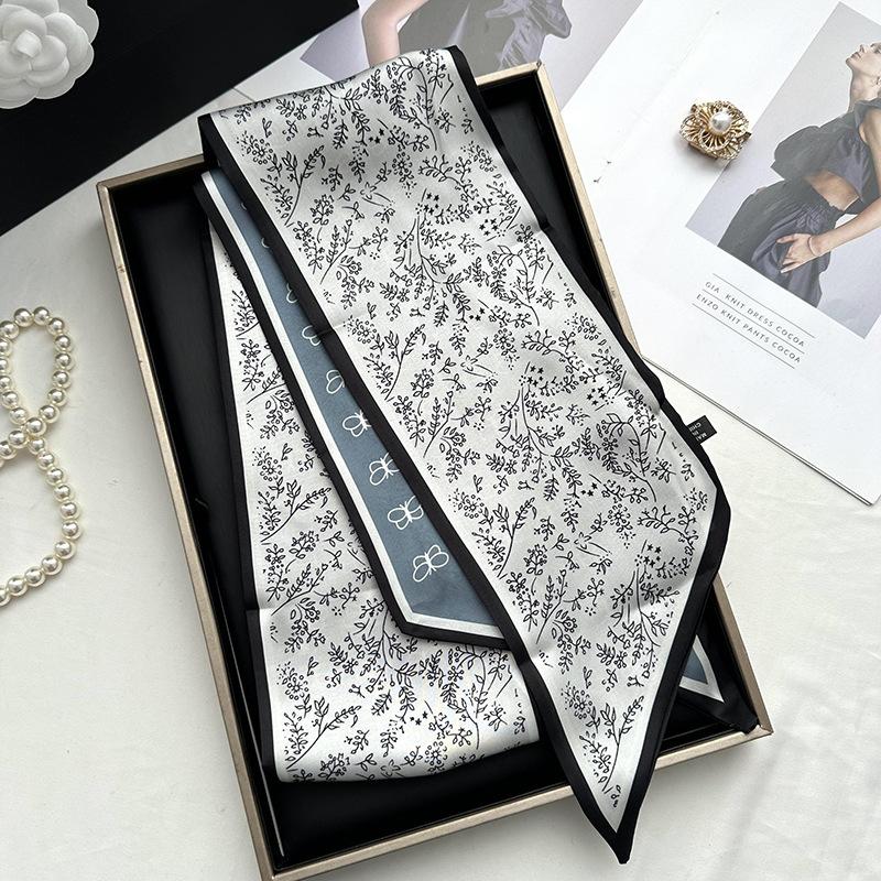 Double-sided Long Strip Small Silk Scarf Women's Professional Wear Spring and Summer New Decorative Small Scarf Tied Hair Band Streamer