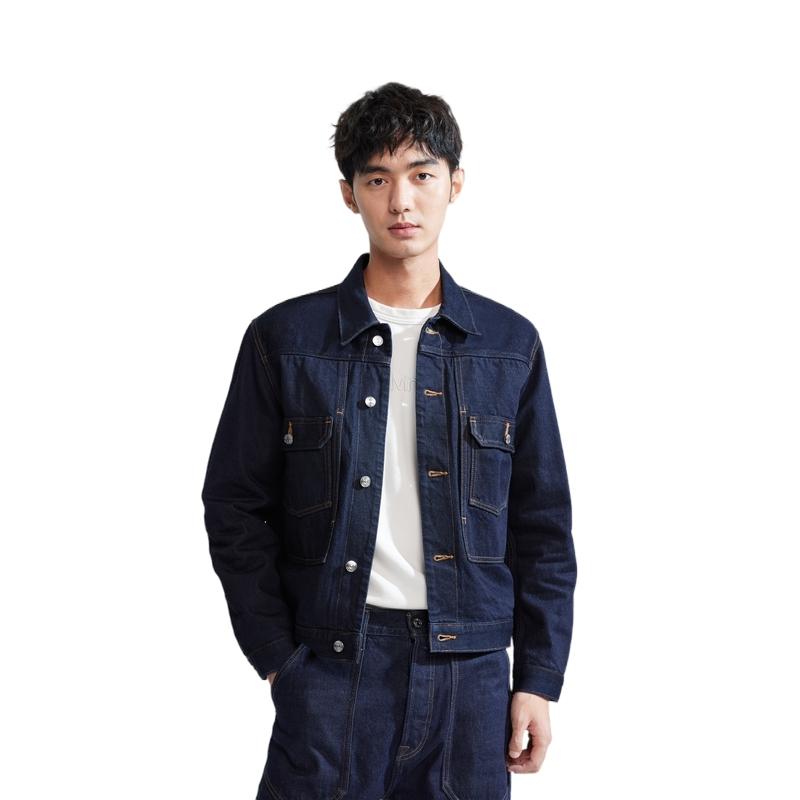 Calvin Klein Minimalist Series Pure Cotton Vintage Denim Jacket Unisex Jacket Dark-Blue 40948ST5DB