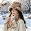 Warm Windproof Headwear Women Spotted Deer Hat Faux Fur Bucket Hat Winter Scarf Cute Print Soft Cozy Furry Fisherman for Girls Autumn Accessory