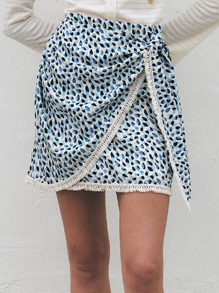 Kume Printed Wrap Mini Skirt, Blue