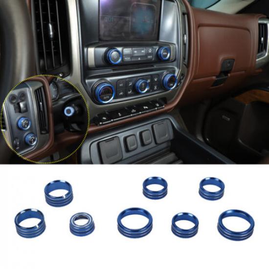 8X Center Console Radio AC Knobs Switch Button Trim for 2014-18 Chevy Silverado