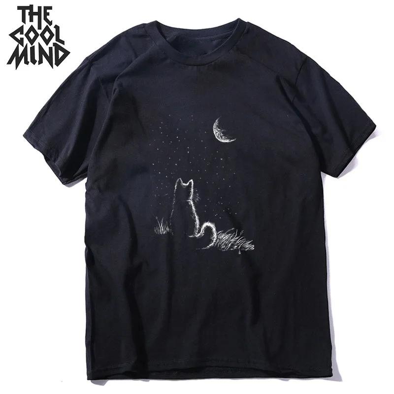 COOLMIND 100% Cotton Short Sleeve Cool Cat Print Men Tshirt Casual Summer Loose Men Cat T Shirt O-neck T-shirt Men Tee Shirts