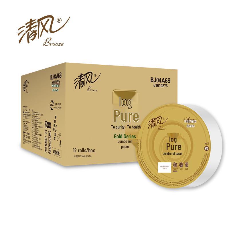 Qingfeng 4-Ply Jumbo Toilet Paper Roll, 650g, for Home & Hotel Use, Whole Box
