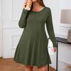 Plus Size Women's -Colour Casual Dress Spring Pocket Round Neck Long-Sleeved Dress