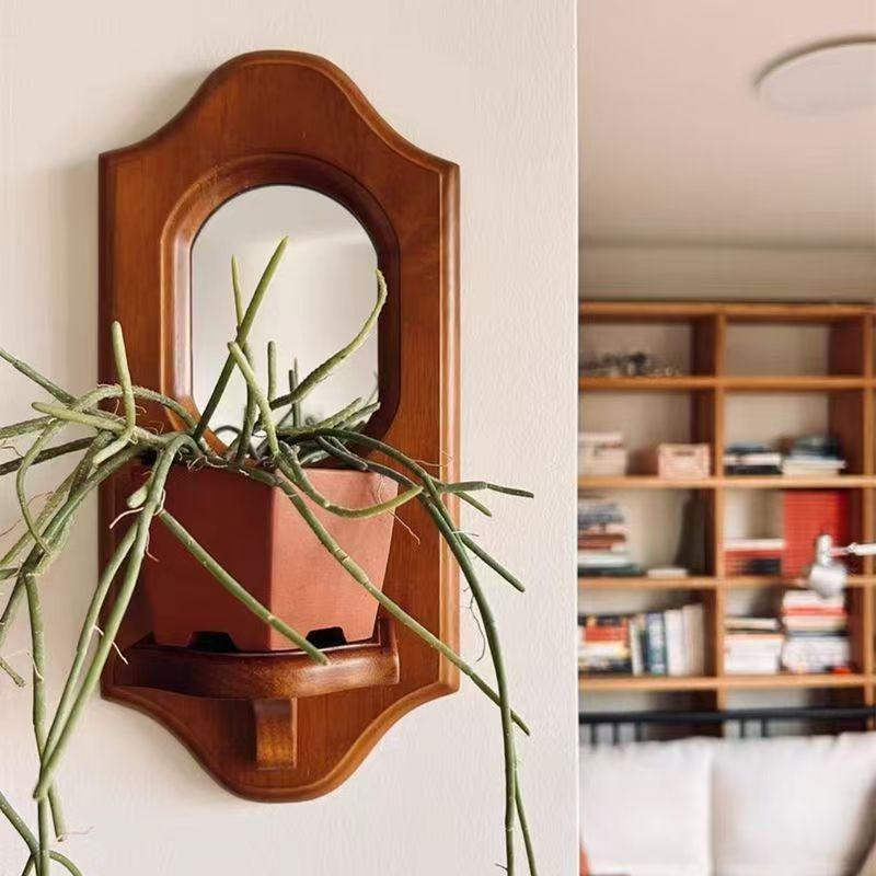 Vintage Wood Candlestick Wall Mirror Hanging Candle Holder Wall Decoration Wall Rack Wall Mirror With Shelf Home Decoration