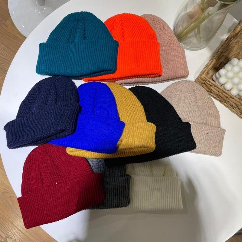 Autumn and Winter Pure Color Knitted Women's Warm Woolen Hat