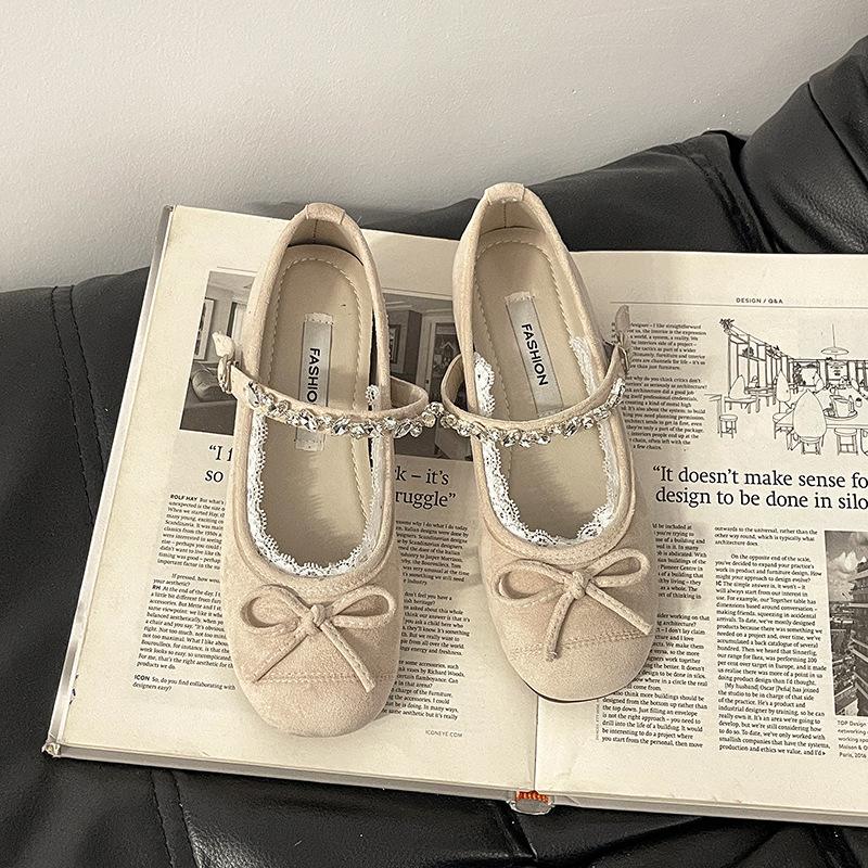 Korean version of the design sense bow flat bottom shallow mouth Mary Jane shoes women's 2025 summer new versatile exquisite small leather shoes