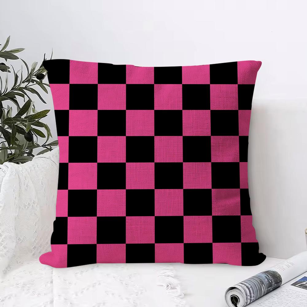 Black White Checkerboard Cushion Cover Breathable Linen Pillow Cover Skin-Friendly Home Decor Pillowcase With Hidden Zipper