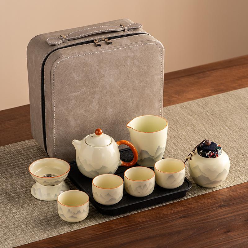 Ru kiln Kung Fu tea set, household new open-piece teapot, tea tray, office, high-end tea making and drinking tea set