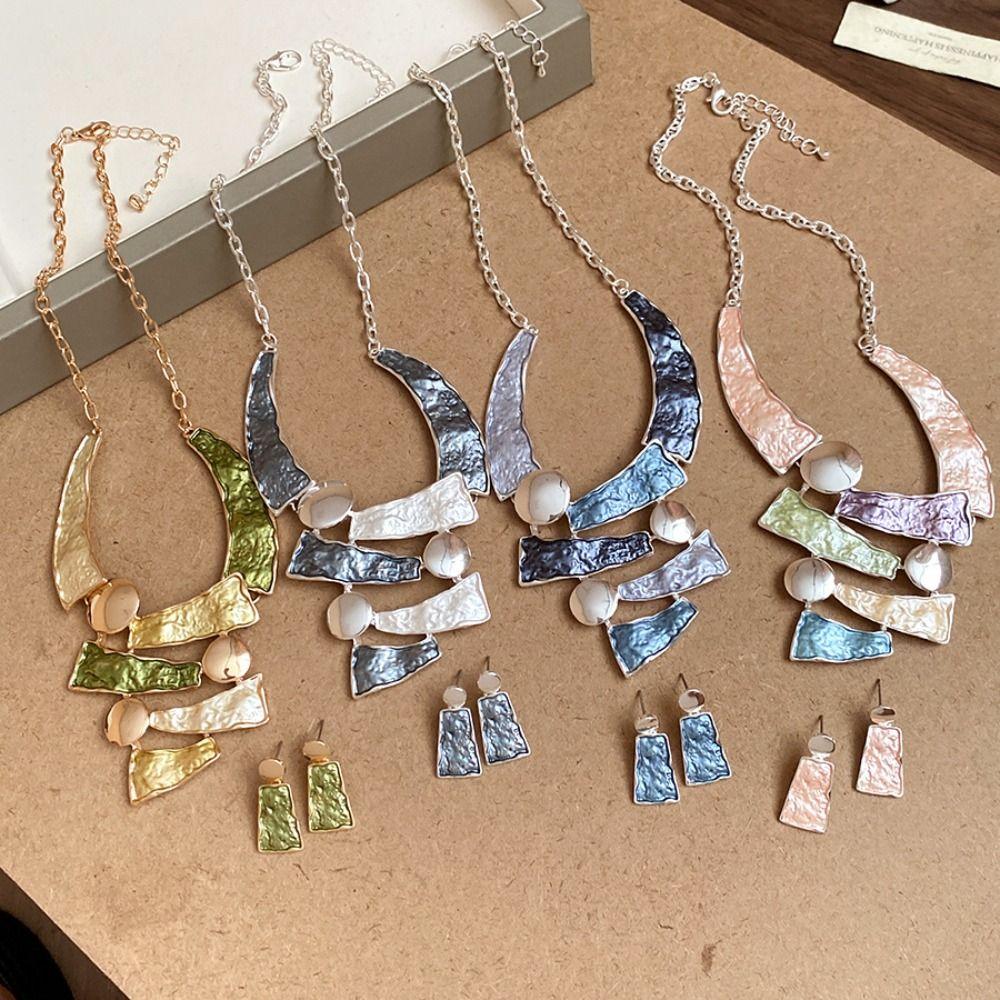 Geometric Line Women's Necklace Earring Set Collarbone Chain Multi Color Jewelry Set  Party