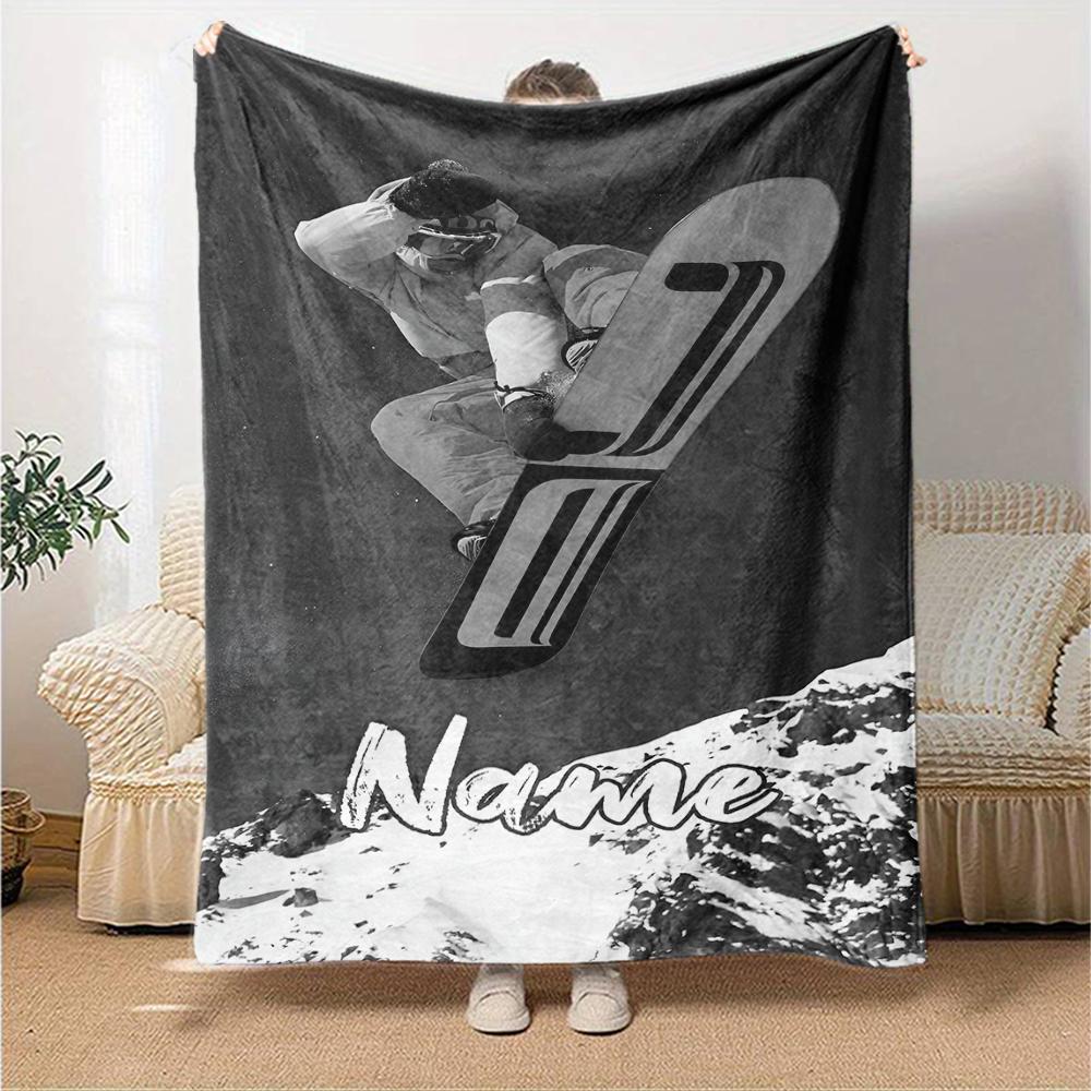 Custom Name ski Theme Printed Blanket - Perfect for Couch, Bed, Travel & Outdoor Use | Machine Washable, Cozy & Durable.