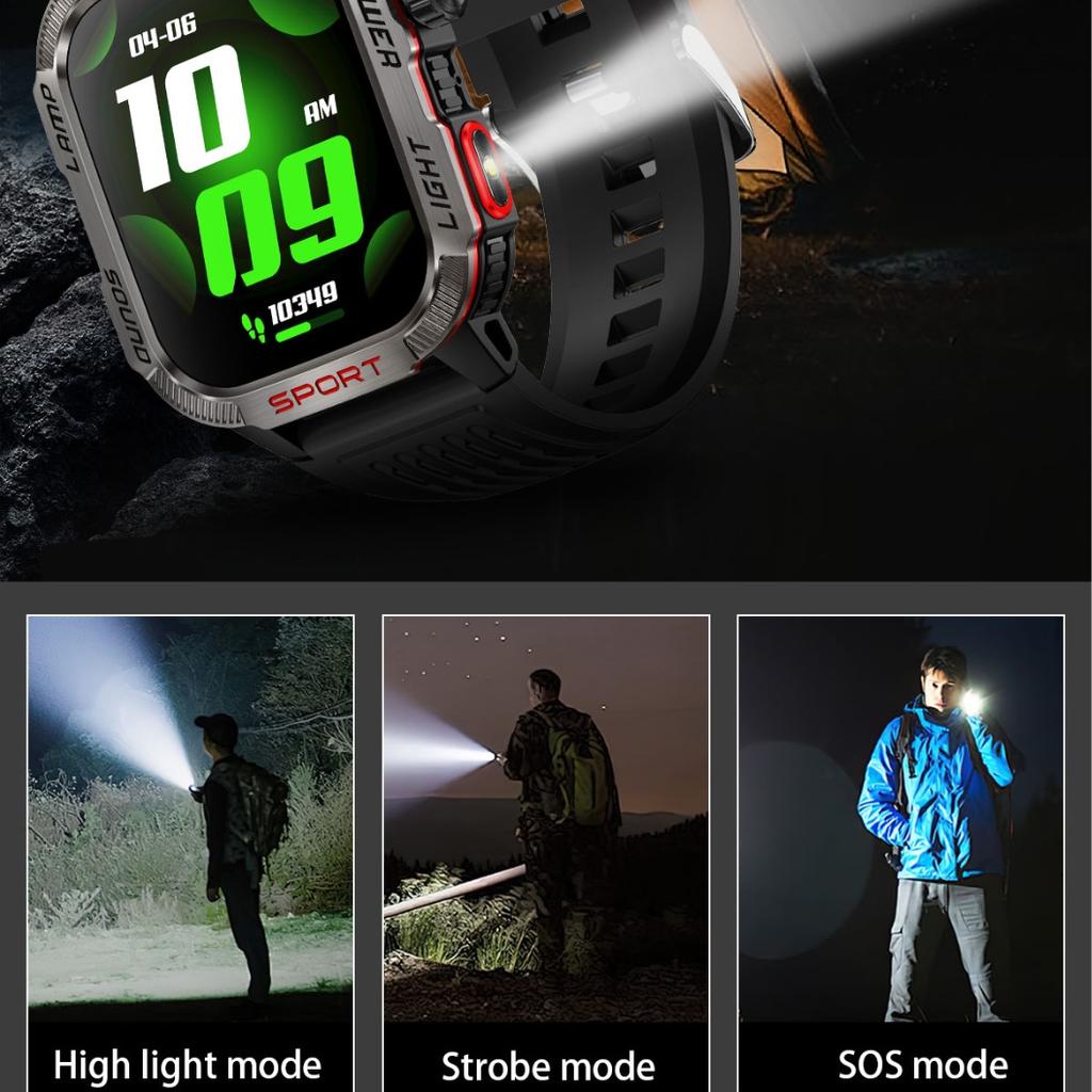 Rainbuvvy HT29 Fullskjerm Berøring Smartklokke IP68 Vanntett 2,01 tommer IPS HD Stor Skjerm Bluetooth Sportsklokke Støtter Lommelykt Kompass