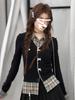 Cardigan preppy tricotat cu carouri și top subțire cu mânecă lungă, care accentuează talia, pentru femei, Primăvară/Toamnă.