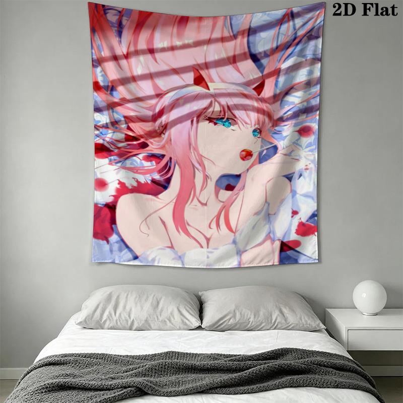 Darling in the Franxx 02 Wall Tapestry Aesthetic Wall Hanging Printed Fabric Blanket Decorative Tapestries for Bedroom Living Room Home Decor