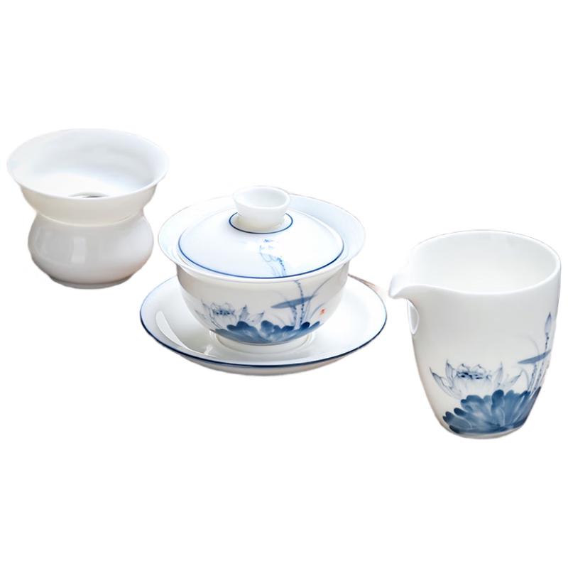 Buzhuo Mutton Fat Jade White Porcelain Gaiwan Tea Set