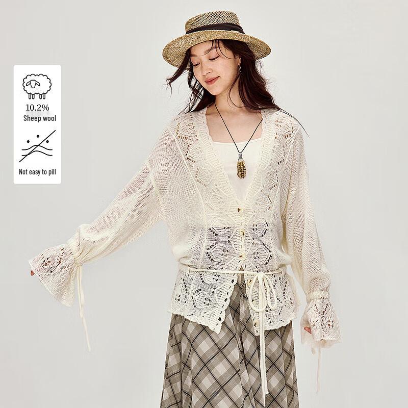 

INMAN Women s French V-Neck Lace-Knit Flare Sleeve Cardigan M