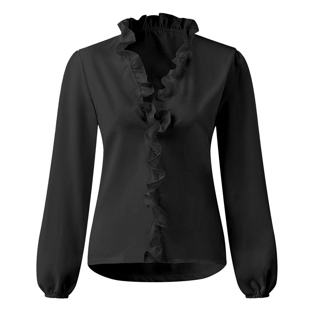 Frühling/Sommer 2023 Damen Langarm Rüschenbluse Europäischer & Amerikanischer Stil