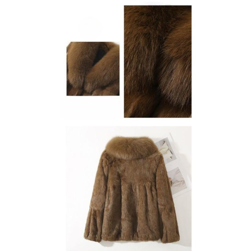 Trendy Winter Plus Size Short Faux Rabbit Fur Coat Faux Leather Fox Fur Collar Shearling Integrated Warm Outerwear