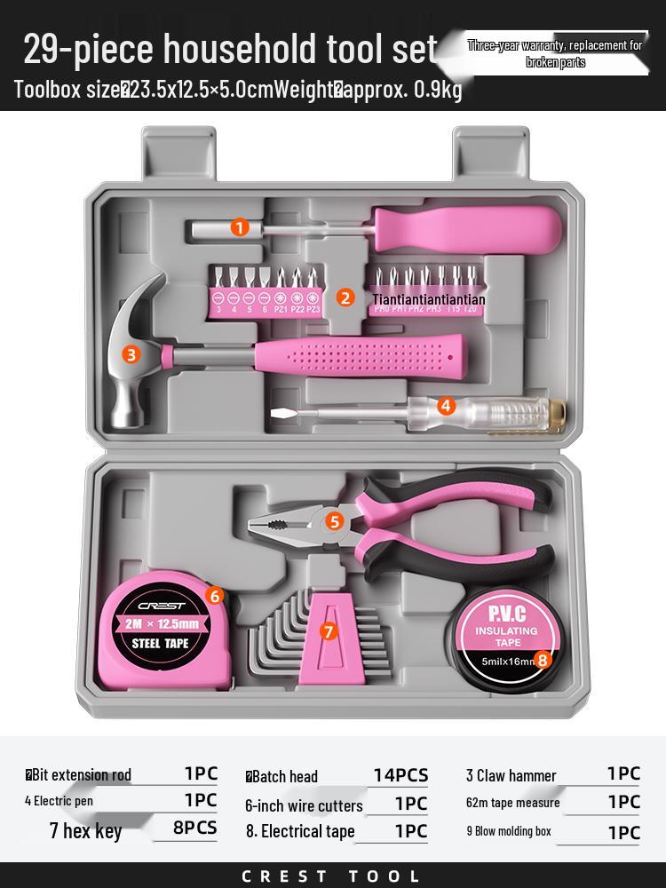 Household Repair Tool Set - Includes Pliers, Hammer, Wrench, and Combination Box