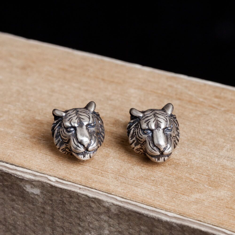 New Creative Punk Three-dimensional Tiger 925 Sterling Silver Jewelry Domineering King Of The Forest Animal Earrings TYB630