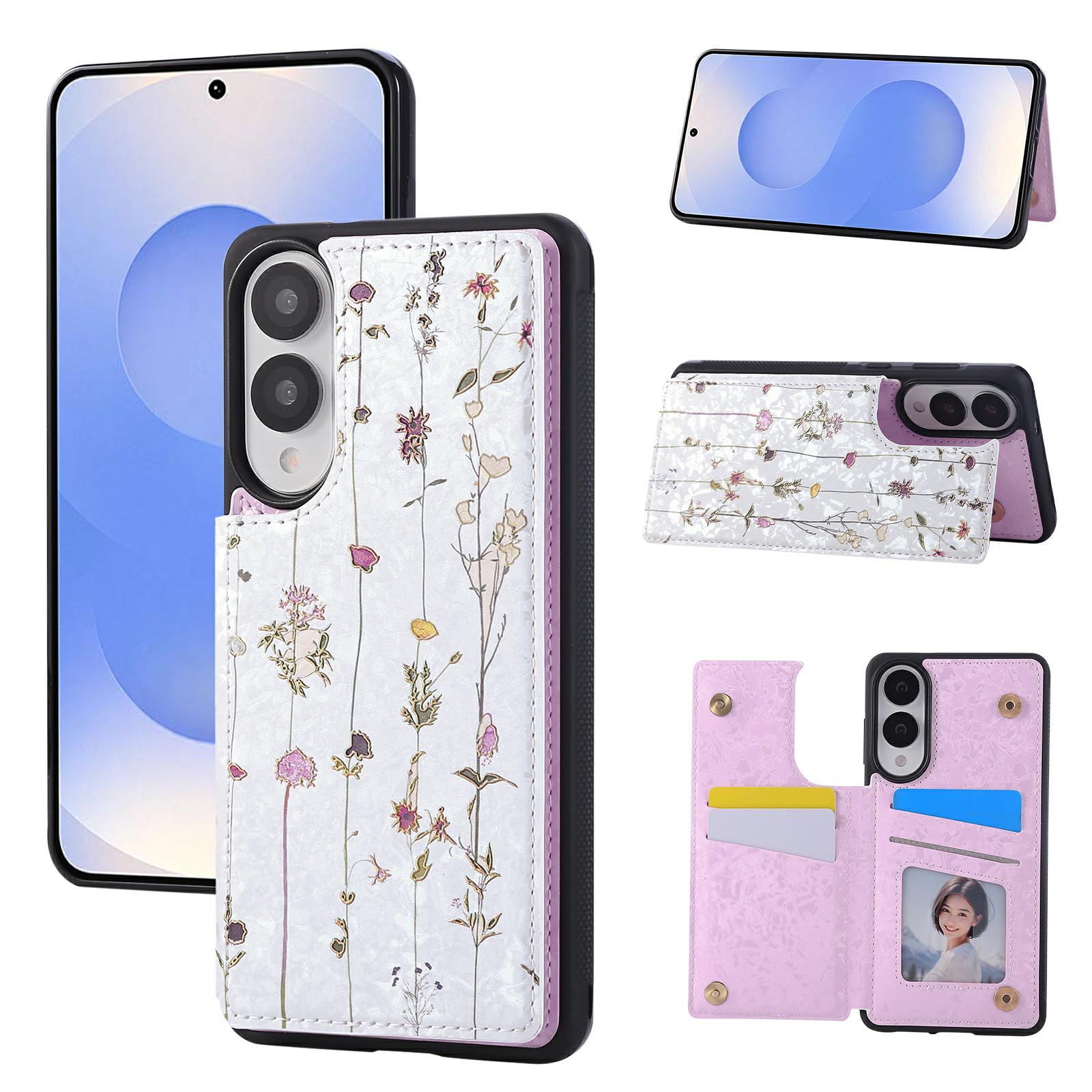 

For Samsung Galaxy S25 Edge Case Flower Leather TPU RFID Blocking Phone Cover Card Slots Dried Flower