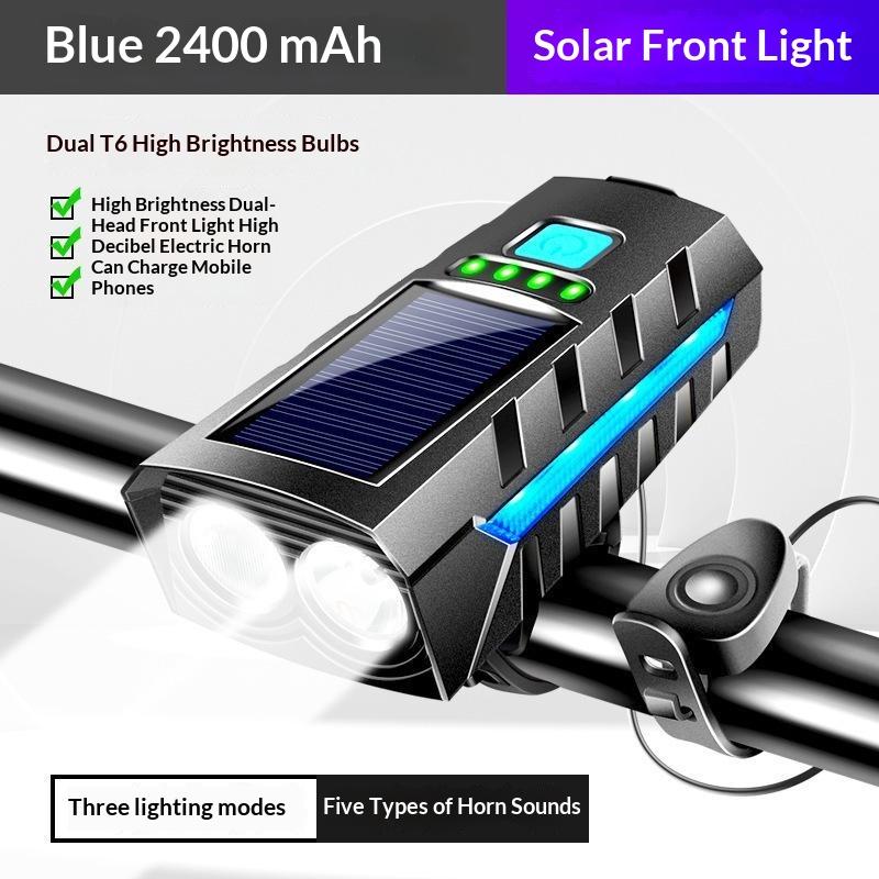 Solar Bicycle Light Bike Front Lamp With Horn Usb Rechargeable Power Display Waterproof Bike Flashlight Headlamp1Pc