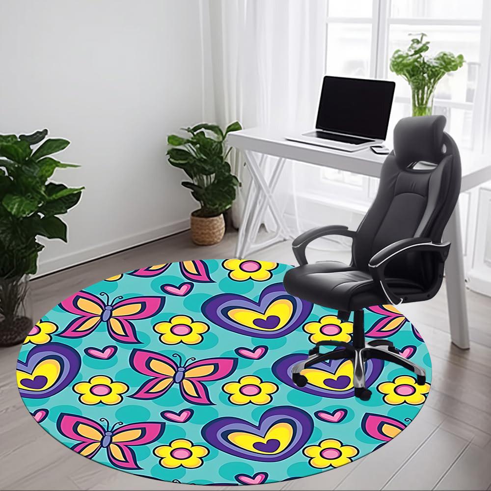 1 Stück SchmetterlingsblumenStuhlTeppich für Büro, Innenbereich Rutschfester Waschbarer PolyesterfaserTeppich, Matte Für Büro, Maschinenwaschbar
