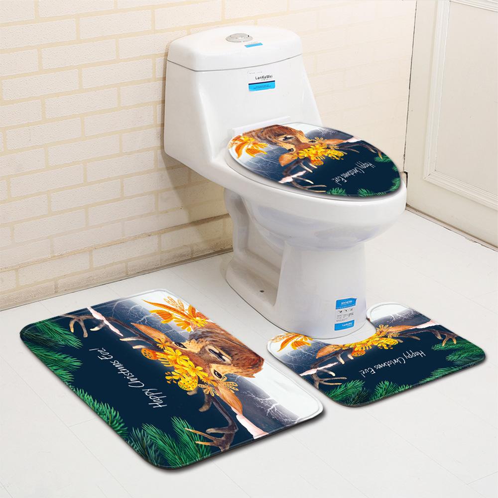 Christmas Bathroom Floor Mat Toilet Three-Piece Set