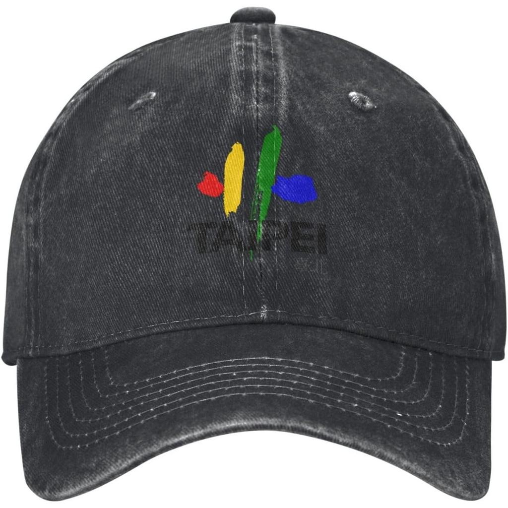 Taipei City Logo Vintage Washed Denim Baseball Cap Adjustable Cotton Dad Hat for Unisex
