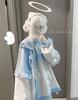 Jundakara Light Blue Long Subculture Angel Sickly Color Loose Size M Women's Hoodie, Sleeve, Style, Wings, Hooded, Ruffles, Angelic, Cute, Block,