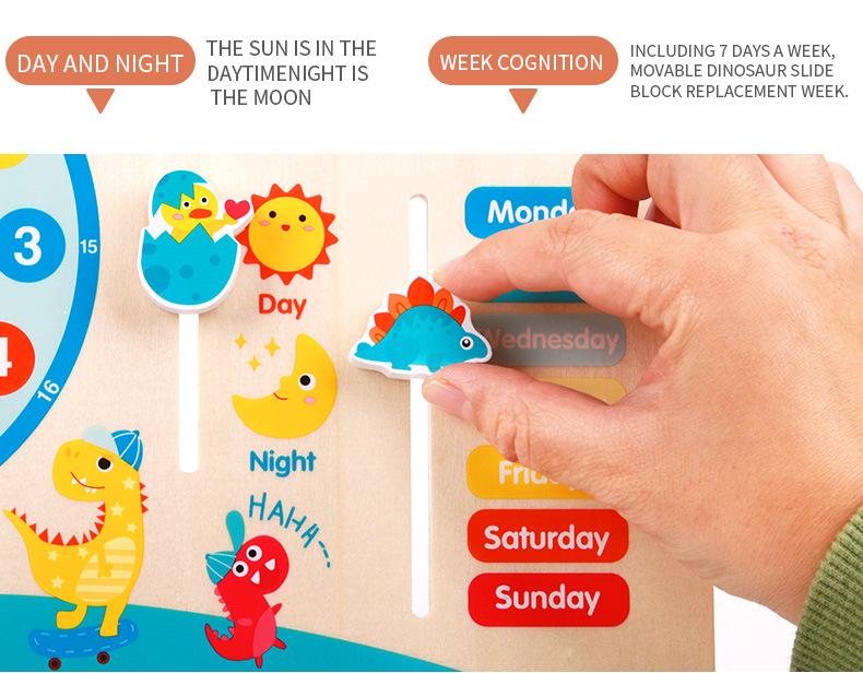 Children's Wooden Calendar Clock: Educational Toy for Learning Weather, Seasons, Days & Time