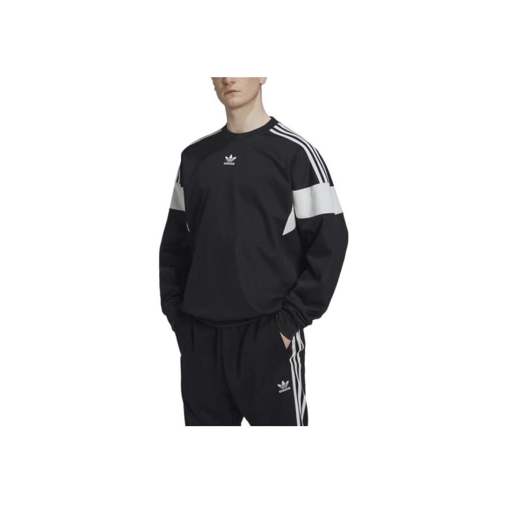 Adidas Originals Striped Logo Print Sports Pullover Sweatshirt Men Tops Black HN6117