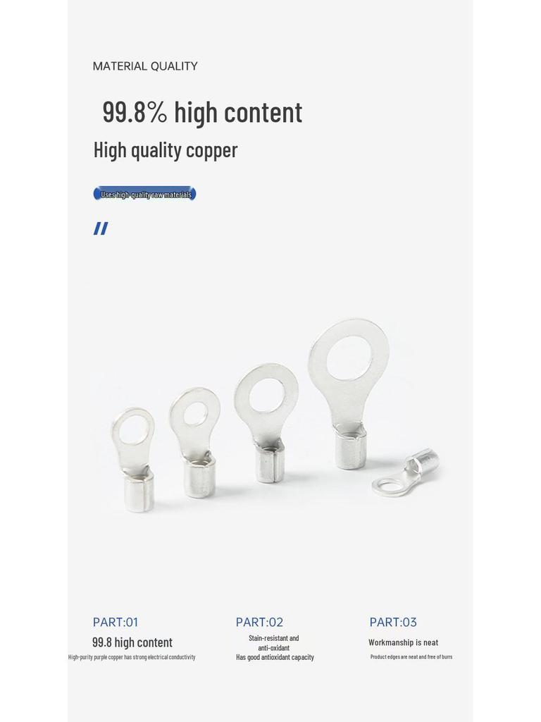 Jialong RNB Series Round Bare Terminal Copper Lugs - Purple Copper Matte Tin O-Type Cold-Pressed Connector