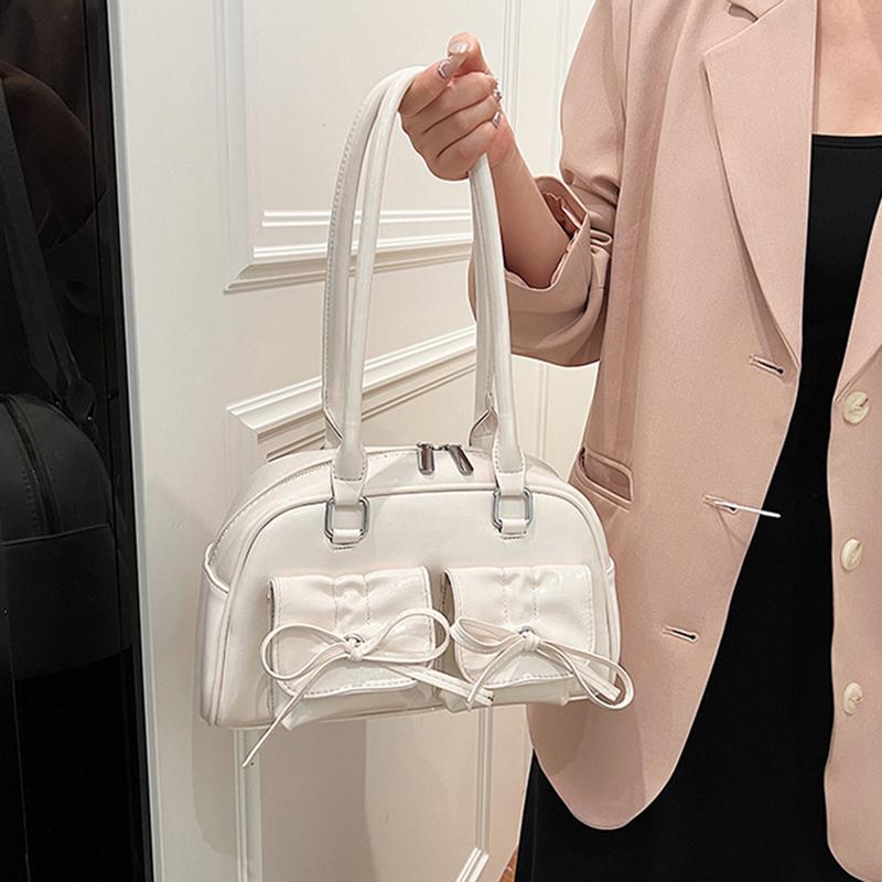Cute Bow Tie Design Underarm Bags for Women Fashion Handbags and Purses Pu Leather Simple Trend Pillow Shoulder Bag KTY