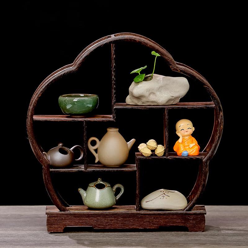 Regál na čajové konvice z masivního dřeva v čínském stylu