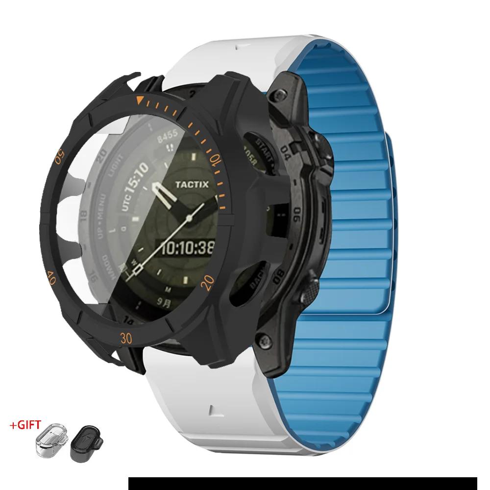 Strap+Case For Garmin Fenix 8 47 51mm Tempered Glass Cover Magnetic Silicone Band QuickFit Bracelet Protector Fenix8 Accessories
