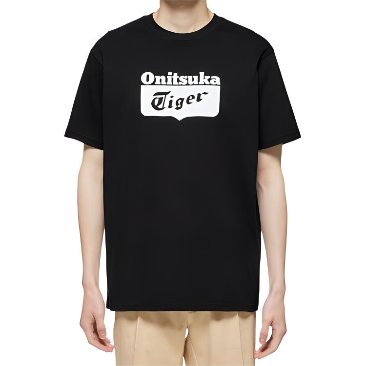 ONITSUKA TIGER Logo Print Round Neck Sports Short Sleeve Drop Shoulder T-Shirt Unisex T-Shirt Black White 2183B173-001