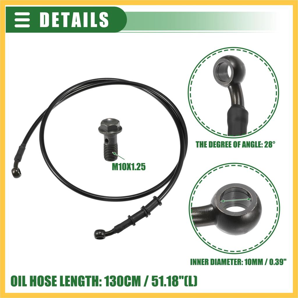 BULLSPANN Motorcycle Brake Hose, Clutch Hose, Hose, For Motorcycles, ATVs, Off-Road Bikes, Universal, Durable, Replacement, Black, Angle 28°, 130cm