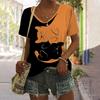 Women's T Shirt Summer Cat print Casual Short Sleeve V-Neck Tee Fashion Streetwear Female Oversized Clothing