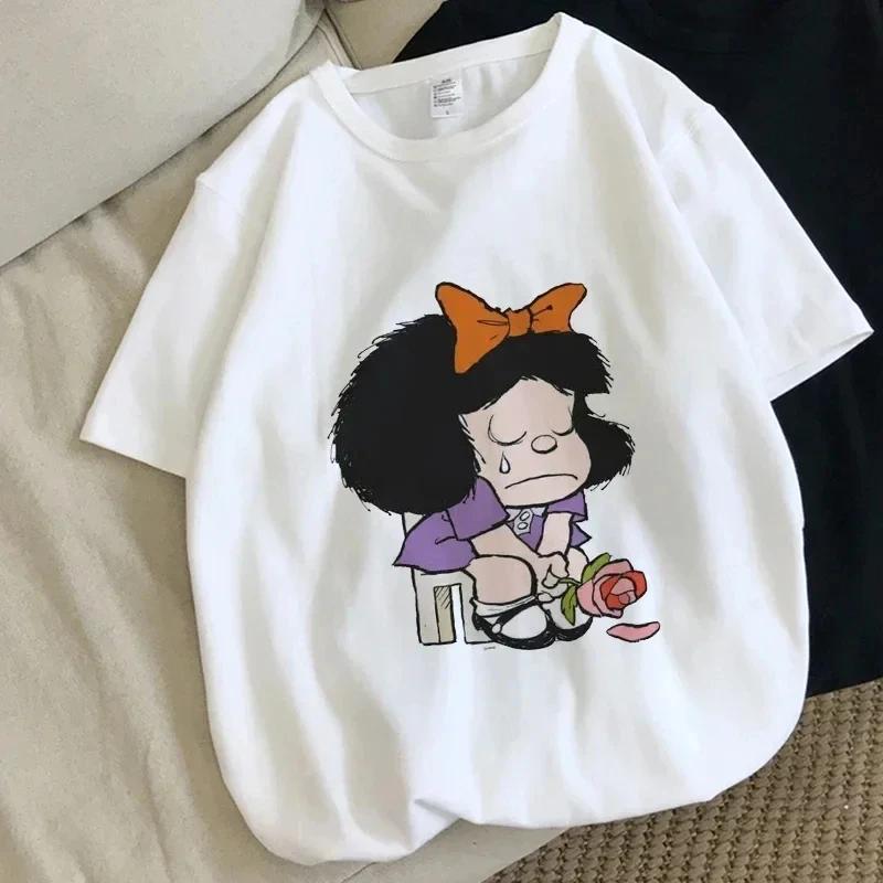 Harajuku Fun Cartoon Mafalda Kawaii Pattern Printed T-shirt Summer Cotton T-shirt Fashion Trend Top Harajuku Cotton Street Wear