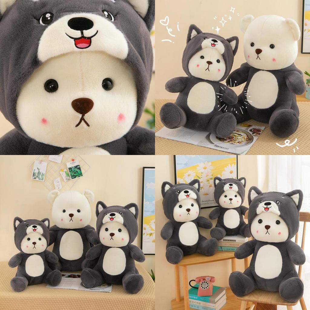 New Cross-border Plush Toy Cartoon Husky Transformed Into Bear Cushion Doll For Sleeping And Hugging