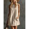 Vintage Striped Mini Dress, Round Neck Sleeveless Women Dress