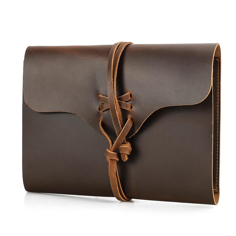 

Коричневая обложка для блокнота А5 из коровьей кожи ручной работы, тип конверта, на ремешке, креативная, офисная, дорожная, обложка для блокнота A5 notebook case темно-коричневого