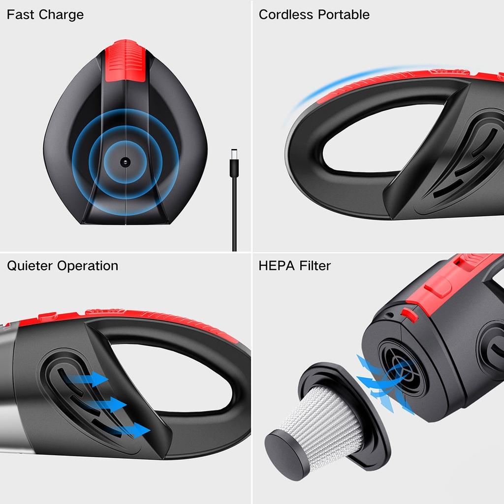 Mini Car Vacuum Cleaner Powerful Cyclone Suction 120W 9000PA Cordless Portable Household Dual-use Rechargeable Wet Dry Vacuum Cleaner