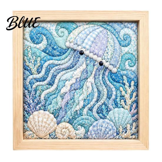 No Sew Quilt Art No-Sew Japanese Fabric Kit DIY Mosaic Kits for Adults Beginners Quilted Wall Collage Craft with Frame & Tools Kits Gifts