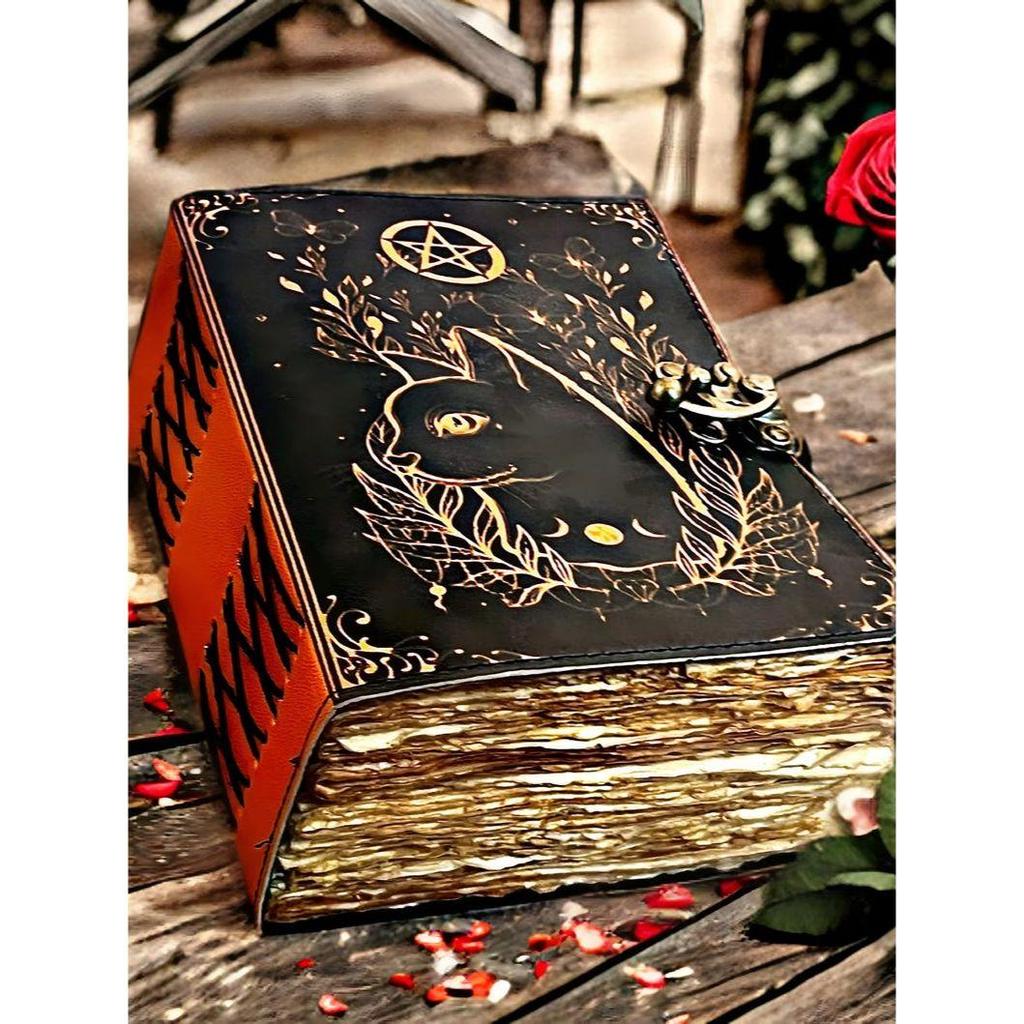 400 Pages Grimoire leather journal Print celtic cat journal Blank of spell Journal for Gifts book of shadows Gifts for women
