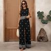 Summer New Vintage Beach-style Two-piece Ethnic Geometric Print Set for Women